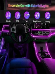 196 Inch Car Interior LED Light Strip USB Powered RGB Ambient Light Set, With APP Control Fiber Optic And Music Sync Rhythm, Suitable For Car Doors, Console And Dashboard (Remote Control Not Included)
