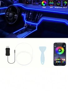 196 Inch Car Interior LED Light Strip USB Powered RGB Ambient Light Set, With APP Control Fiber Optic And Music Sync Rhythm, Suitable For Car Doors, Console And Dashboard (Remote Control Not Included)