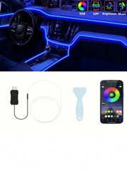 196 Inch Car Interior LED Light Strip USB Powered RGB Ambient Light Set, With APP Control Fiber Optic And Music Sync Rhythm, Suitable For Car Doors, Console And Dashboard (Remote Control Not Included)