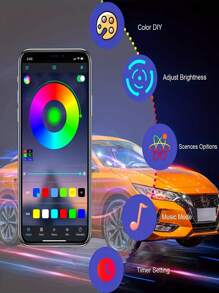 196 Inch Car Interior LED Light Strip USB Powered RGB Ambient Light Set, With APP Control Fiber Optic And Music Sync Rhythm, Suitable For Car Doors, Console And Dashboard (Remote Control Not Included)
