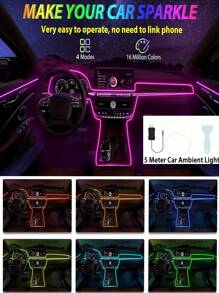 196 Inch Car Interior LED Light Strip USB Powered RGB Ambient Light Set, With APP Control Fiber Optic And Music Sync Rhythm, Suitable For Car Doors, Console And Dashboard (Remote Control Not Included)