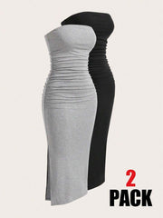2 Dela Postava Casual Bodycon Midi Haljina