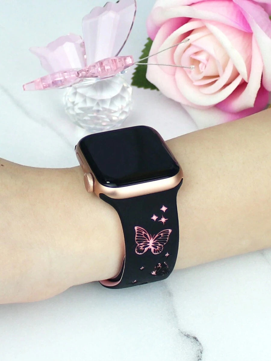 Slatka silikonska narukvica za sat sa urezanim leptirom, kompatibilna sa Apple Watch 38/40/41/42/44/45/46/49 mm