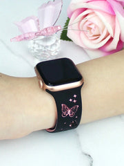 Slatka silikonska narukvica za sat sa urezanim leptirom, kompatibilna sa Apple Watch 38/40/41/42/44/45/46/49 mm
