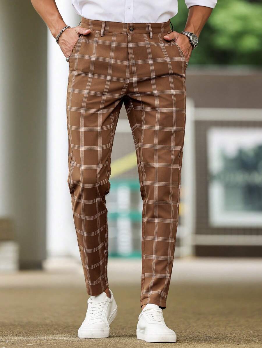 Muške karirane pravih nogavica ležerne pantalone za svakodnevno nošenje