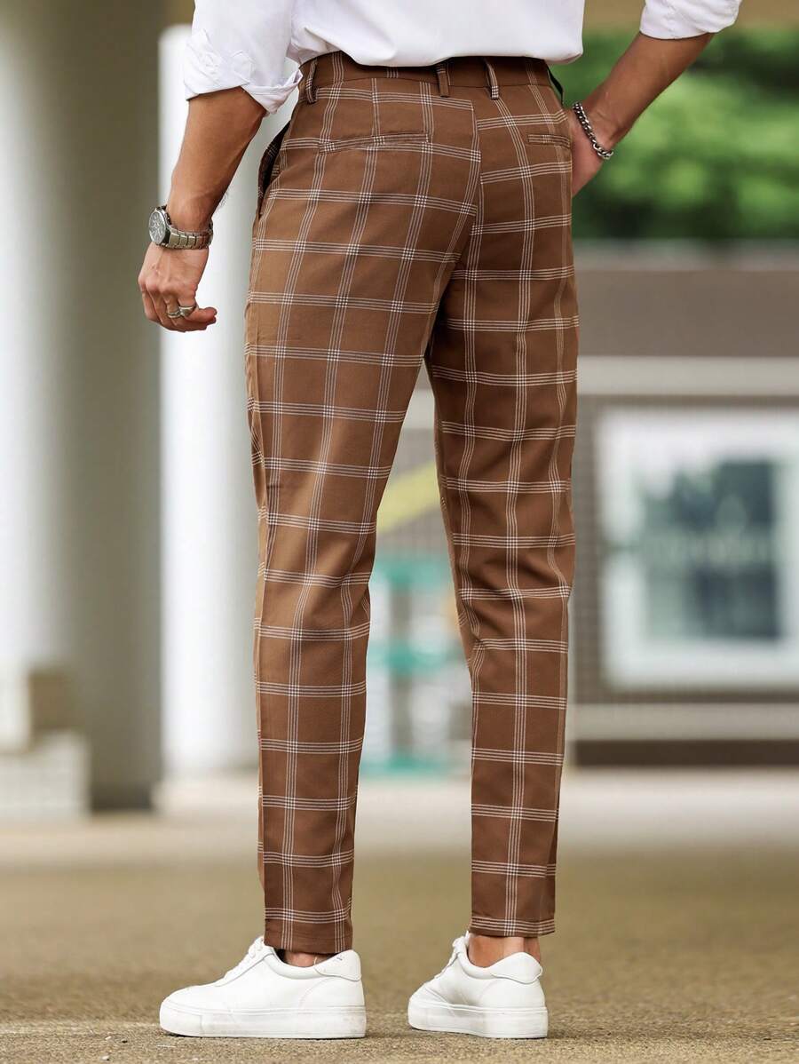 Muške karirane pravih nogavica ležerne pantalone za svakodnevno nošenje