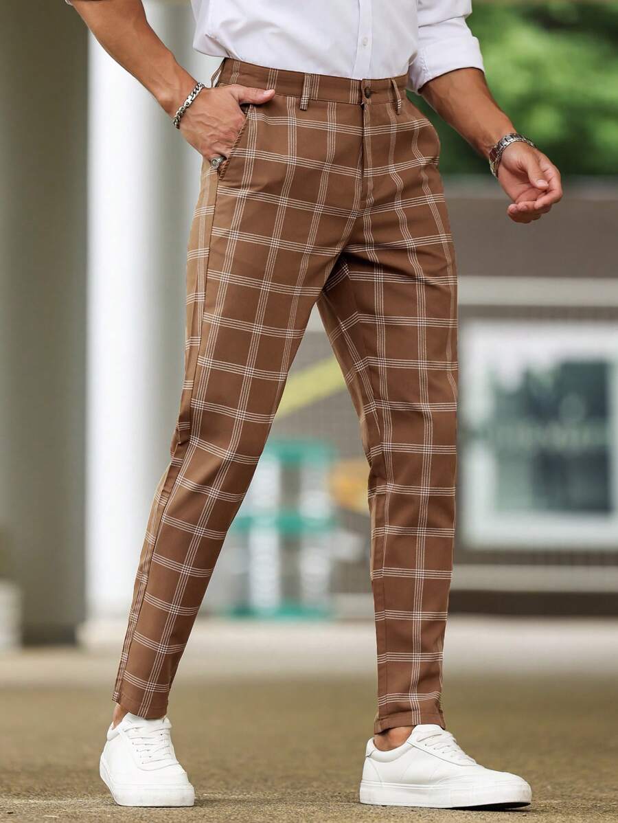 Muške karirane pravih nogavica ležerne pantalone za svakodnevno nošenje
