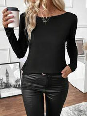 EMERY ROSE Women's Contrast Lace Long Sleeve T-Shirt, Ribbed Tee For Spring Fall For Women