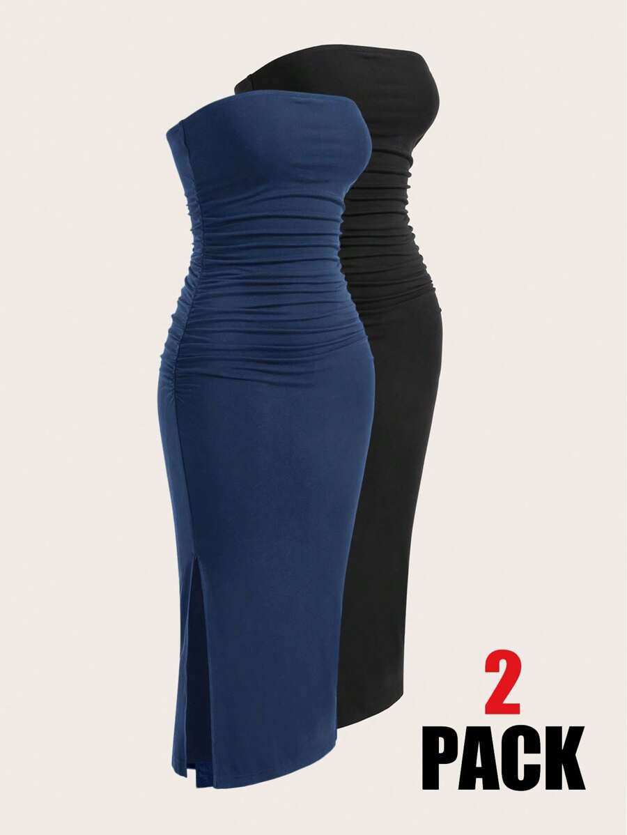 2 Dela Postava Casual Bodycon Midi Haljina