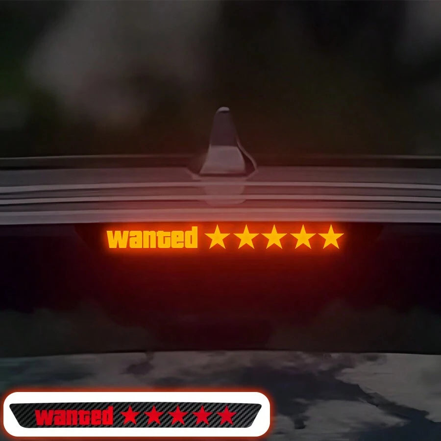 1pc "Wanted" Letter Decoration Sticker - Car Carbon Fiber High Mount Brake Light Sticker, Cartoon & Cute Projection Lamp Sticker, Translucent Decorative Sticker To Enhance Rear Car Appearance