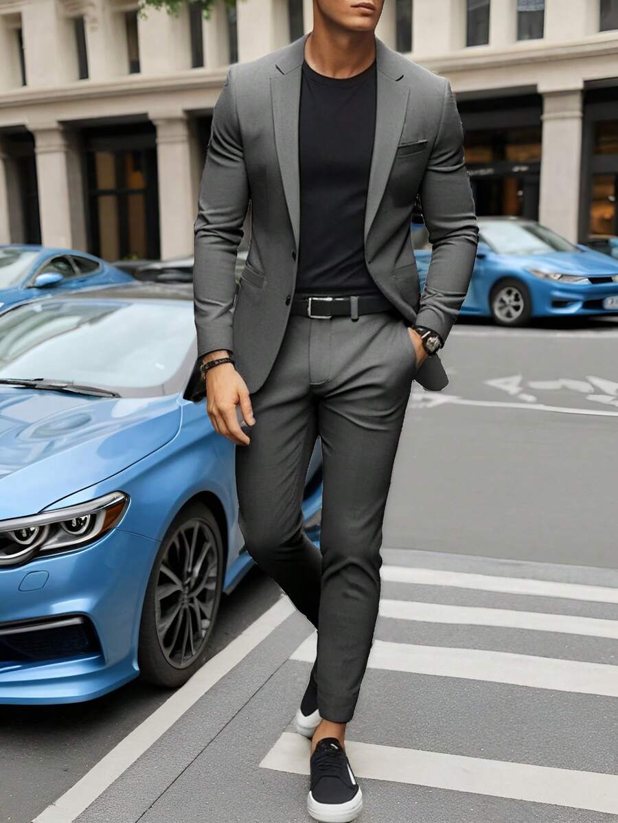Muški set od sakoa i pantalona, slim fit, klasičan luksuzni stil, formalni, Old Money