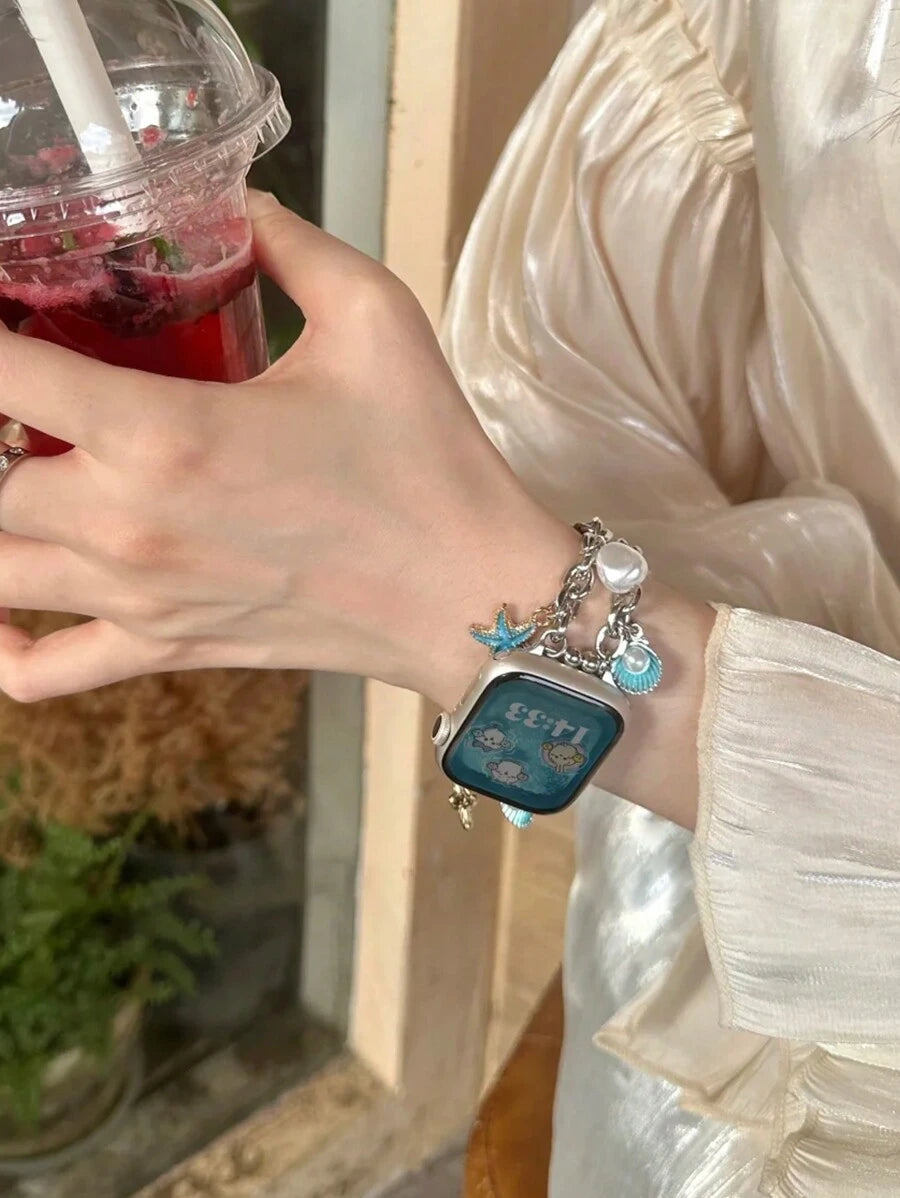 Narukvica kompatibilna sa Apple Watch, ženska verzija, sa trostrukim priveskom od bisera, za Apple watch