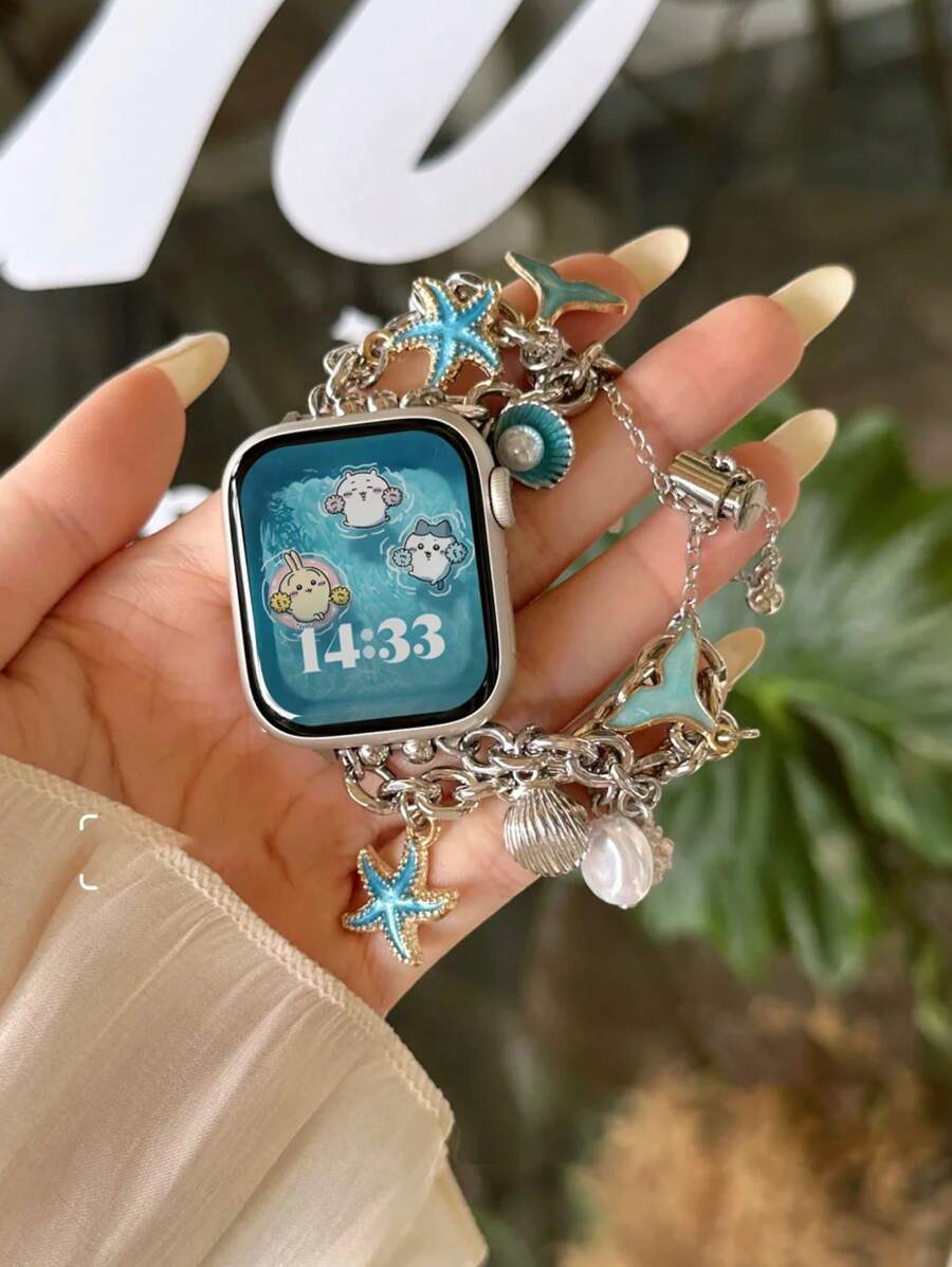 Narukvica kompatibilna sa Apple Watch, ženska verzija, sa trostrukim priveskom od bisera, za Apple watch
