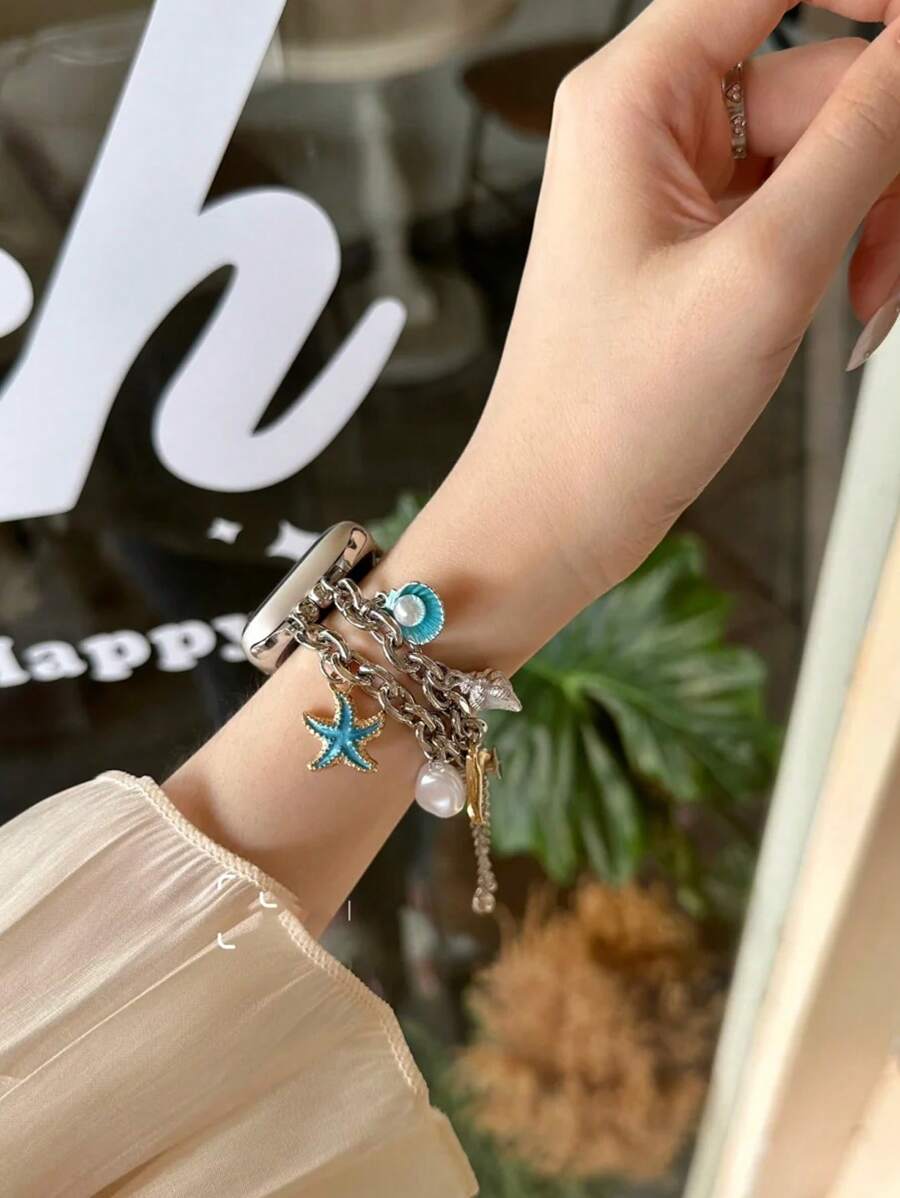 Narukvica kompatibilna sa Apple Watch, ženska verzija, sa trostrukim priveskom od bisera, za Apple watch