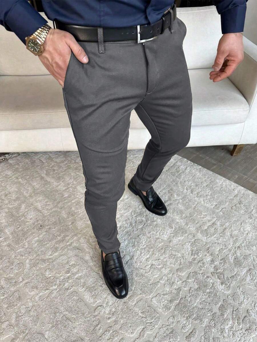 Muške ležerne pantalone za odelo jednobojne, Old Money stil