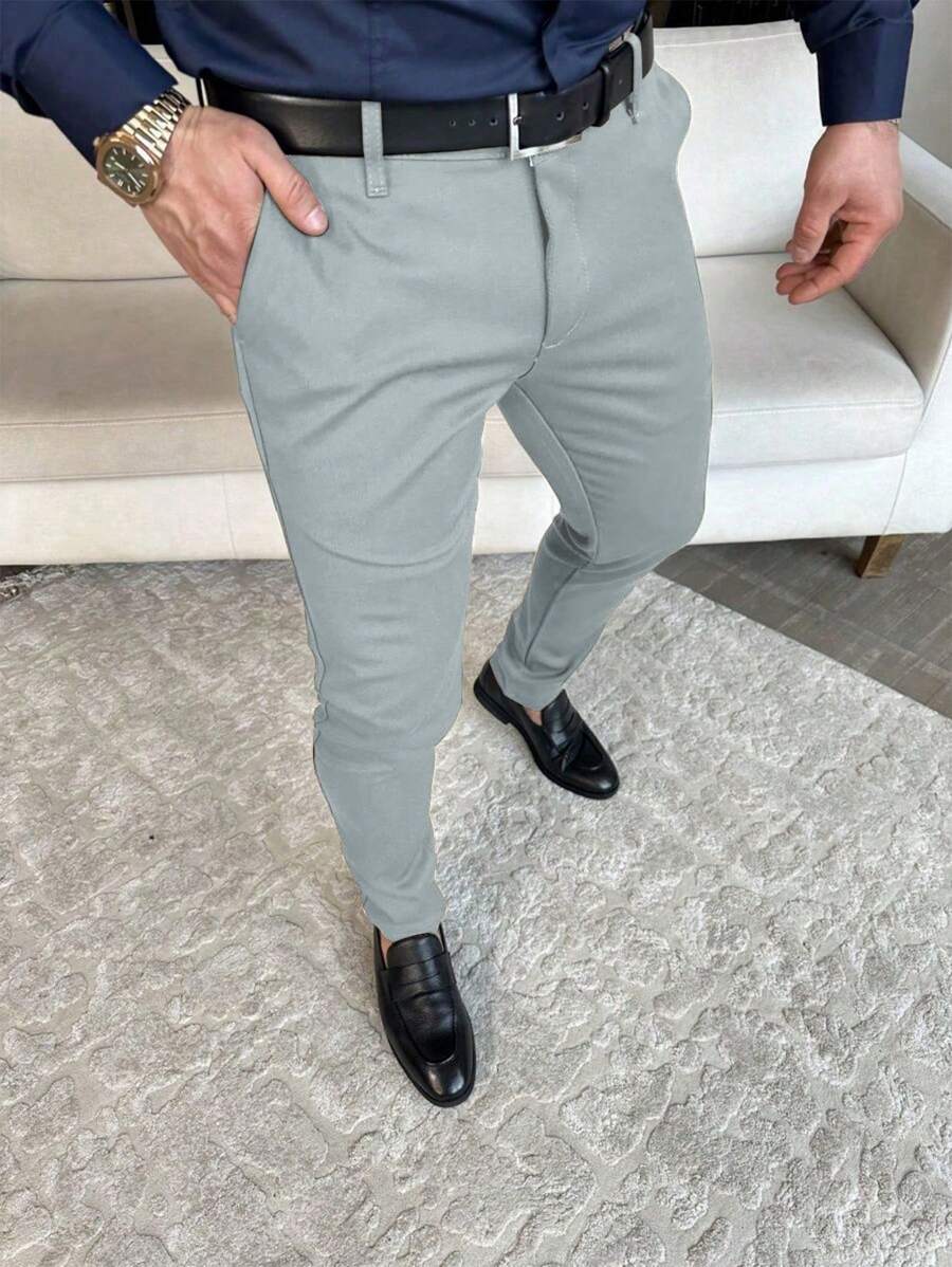 Muške ležerne pantalone za odelo jednobojne, Old Money stil