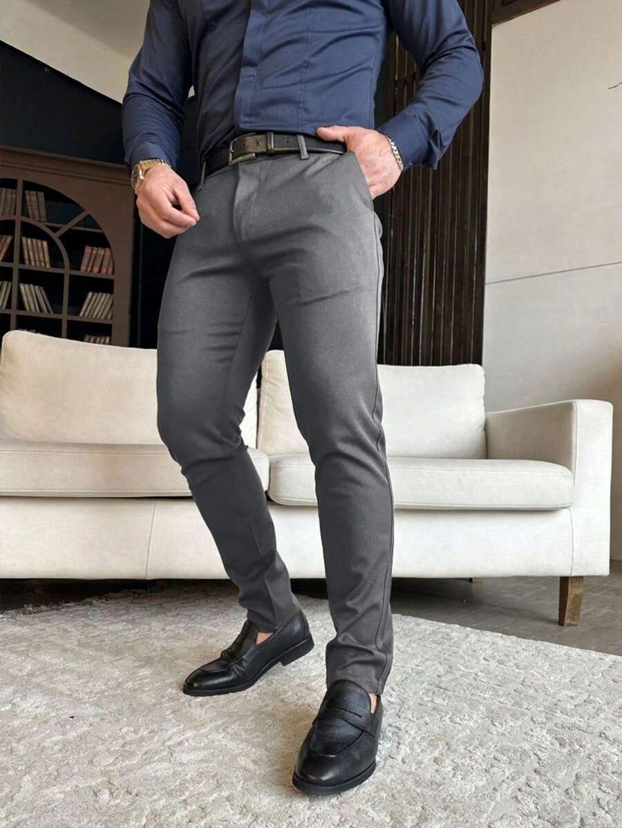 Muške ležerne pantalone za odelo jednobojne, Old Money stil