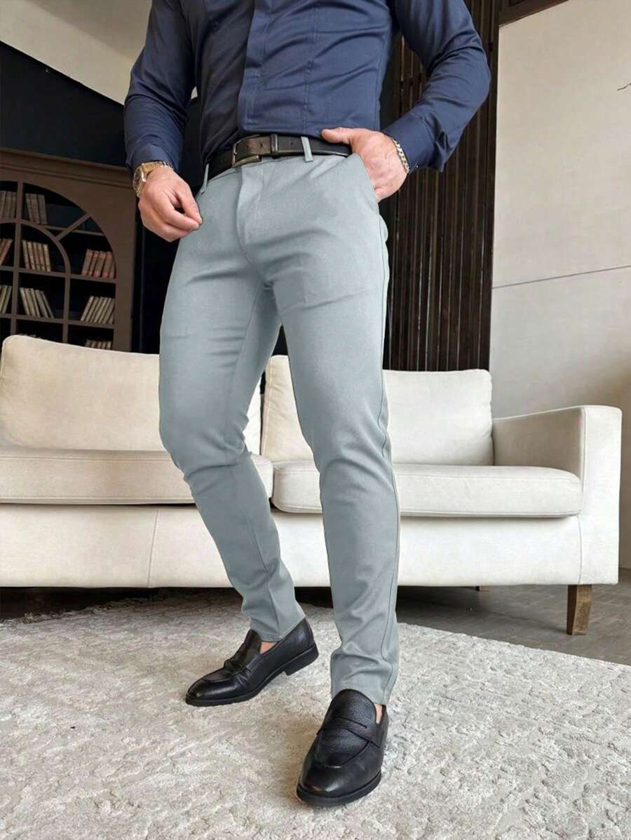 Muške ležerne pantalone za odelo jednobojne, Old Money stil