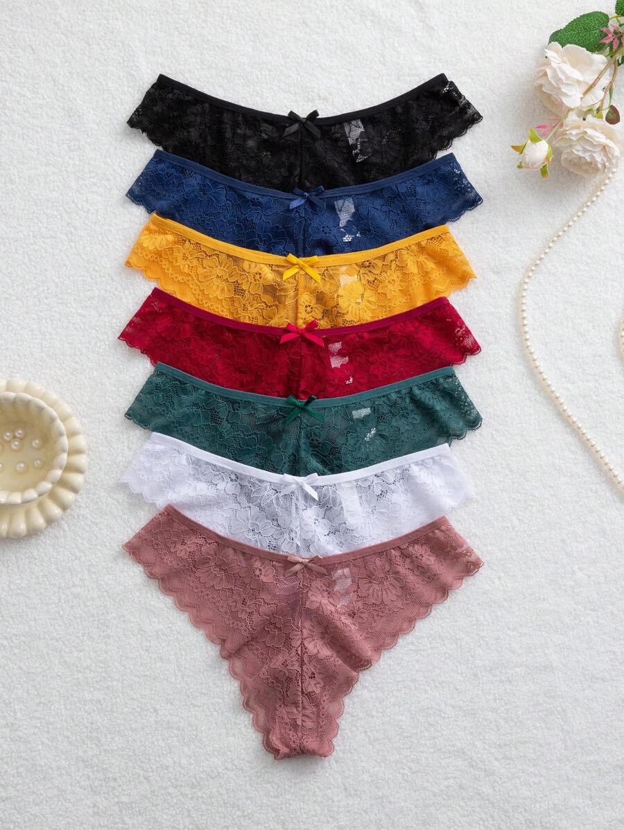 Elegantne ženske čipkaste gaćice trouglastog kroja, višebojne, 7 kom/set, seksi donji veš