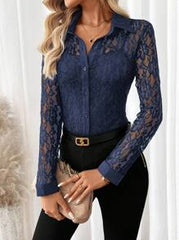 SHEIN Clasi Women's Spring & Summer Lace Long Sleeve Slim Fit Blouse