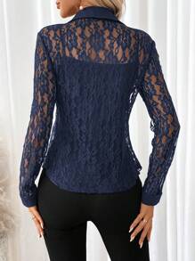 SHEIN Clasi Women's Spring & Summer Lace Long Sleeve Slim Fit Blouse