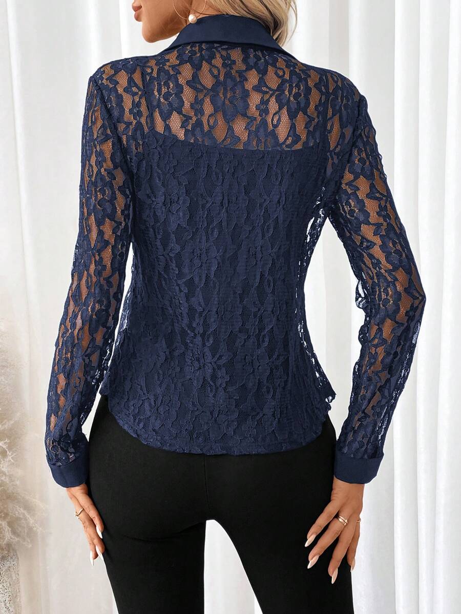 Clasi Ženska  Čipkana Bluzica sa Dugim Rukavima Slim Fit