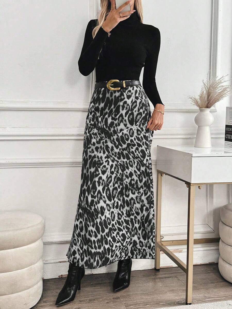 Elegantna maksi suknja sa leopard printom i visokim strukom