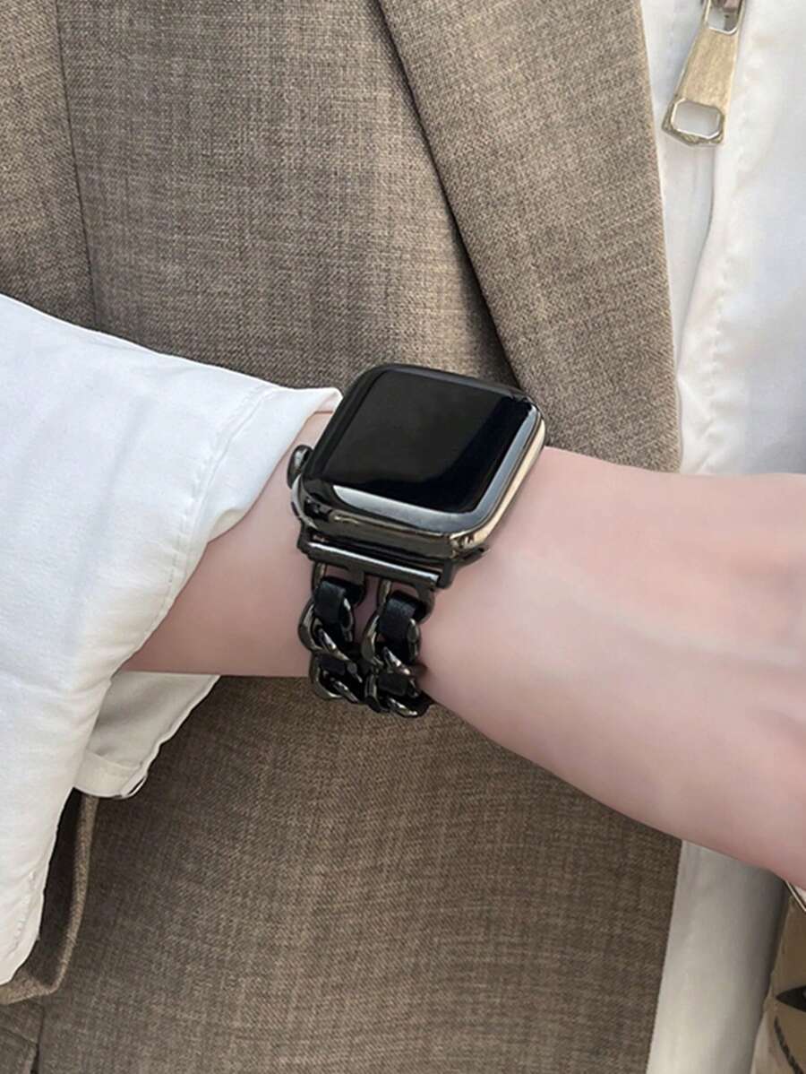 Ženska narukvica za sat od nerđajućeg čelika i kože, kompatibilna sa Apple Watch 42mm, 38mm, 40mm, 41mm, 44mm, 45mm, 46mm, 49mm