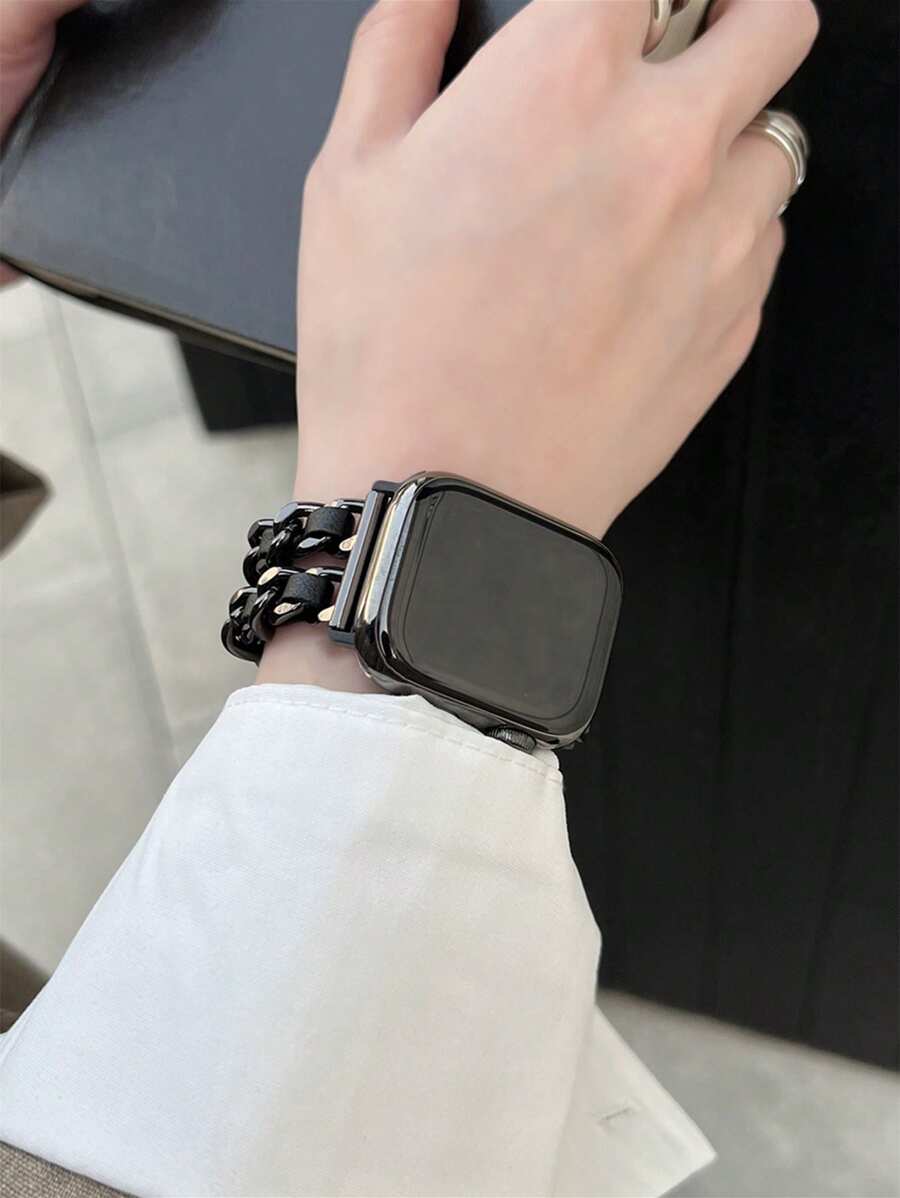 Ženska narukvica za sat od nerđajućeg čelika i kože, kompatibilna sa Apple Watch 42mm, 38mm, 40mm, 41mm, 44mm, 45mm, 46mm, 49mm