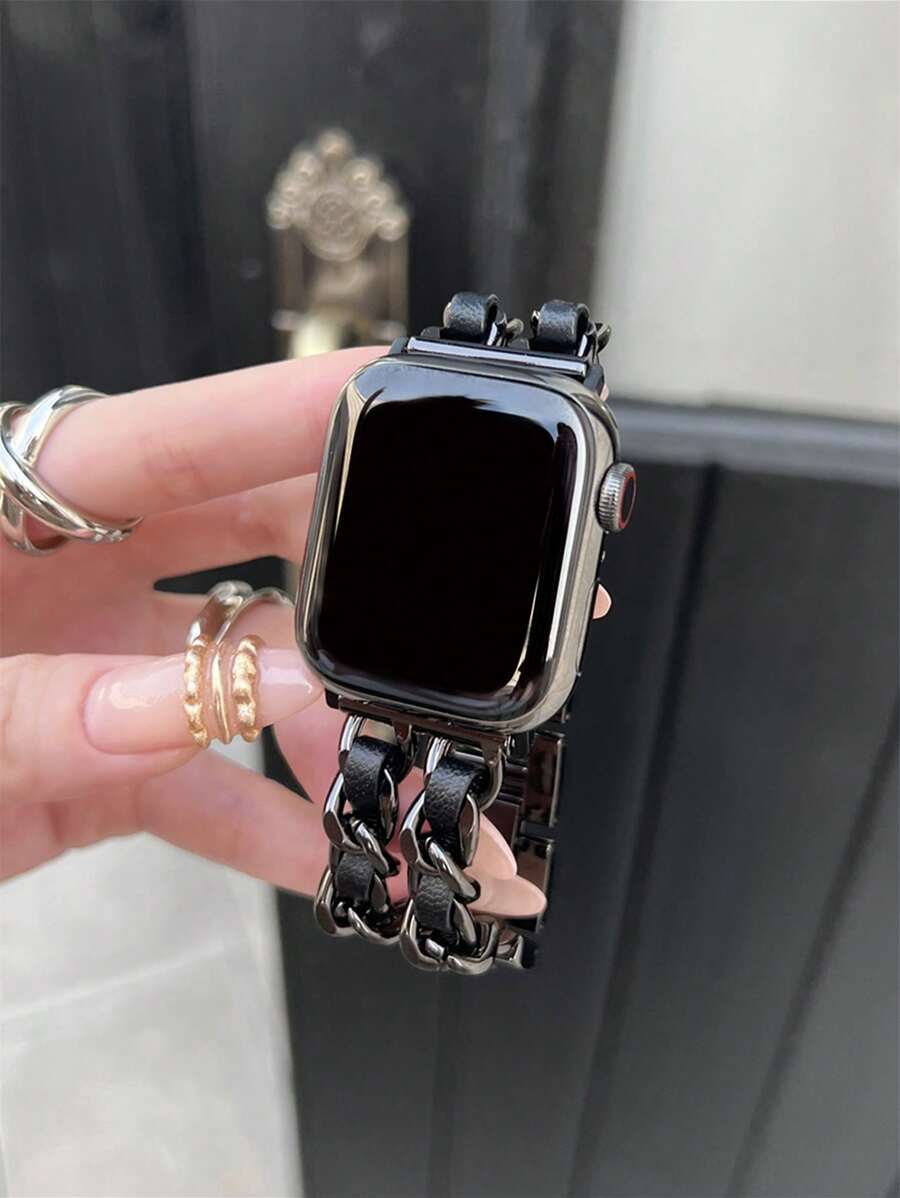 Ženska narukvica za sat od nerđajućeg čelika i kože, kompatibilna sa Apple Watch 42mm, 38mm, 40mm, 41mm, 44mm, 45mm, 46mm, 49mm