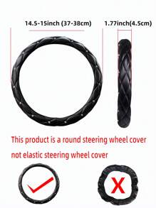 MEIKAXIU 1pc Faux Sheep Skin Plush Rhinestoned Bling Bling Car Steering Wheel Cover With Inner Lining, Fits 14.5-15 Inch Round Steering Wheel, Black, Unisex, Car Accessories Women