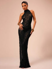 Prozirna Halter Neck Haljina bez leđa Maxi