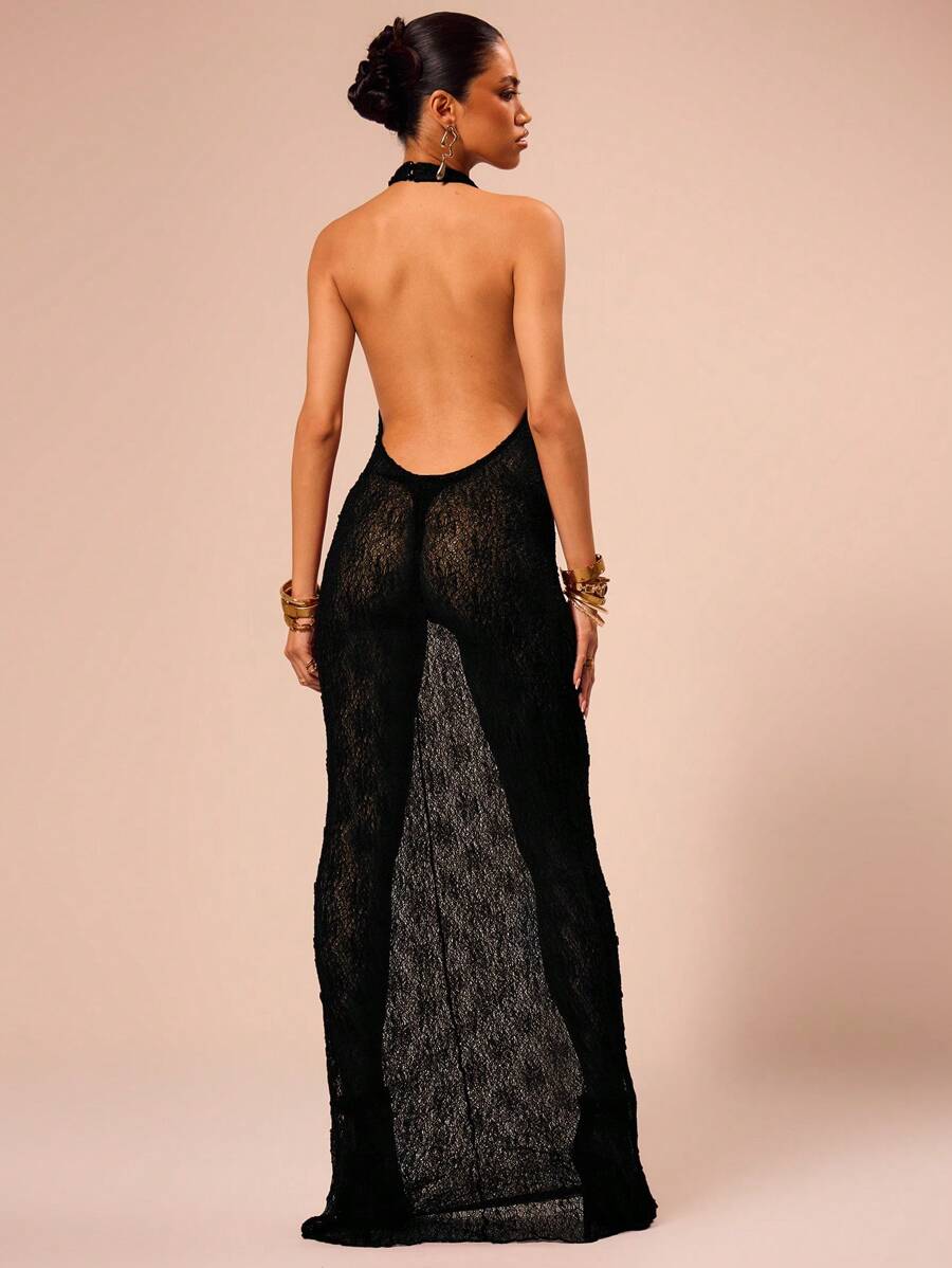 Prozirna Halter Neck Haljina bez leđa Maxi