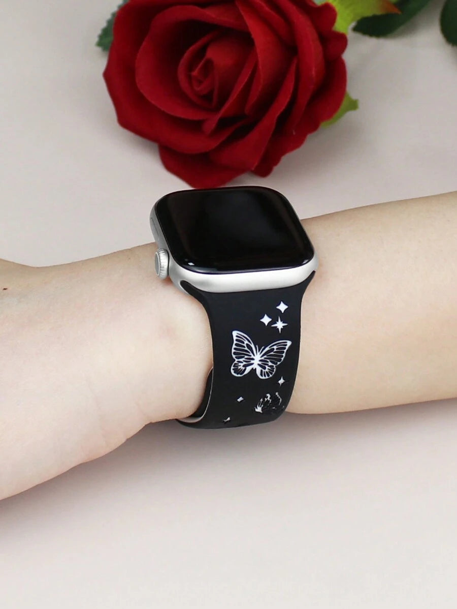 Slatka silikonska narukvica za sat sa urezanim leptirom, kompatibilna sa Apple Watch 38/40/41/42/44/45/46/49 mm