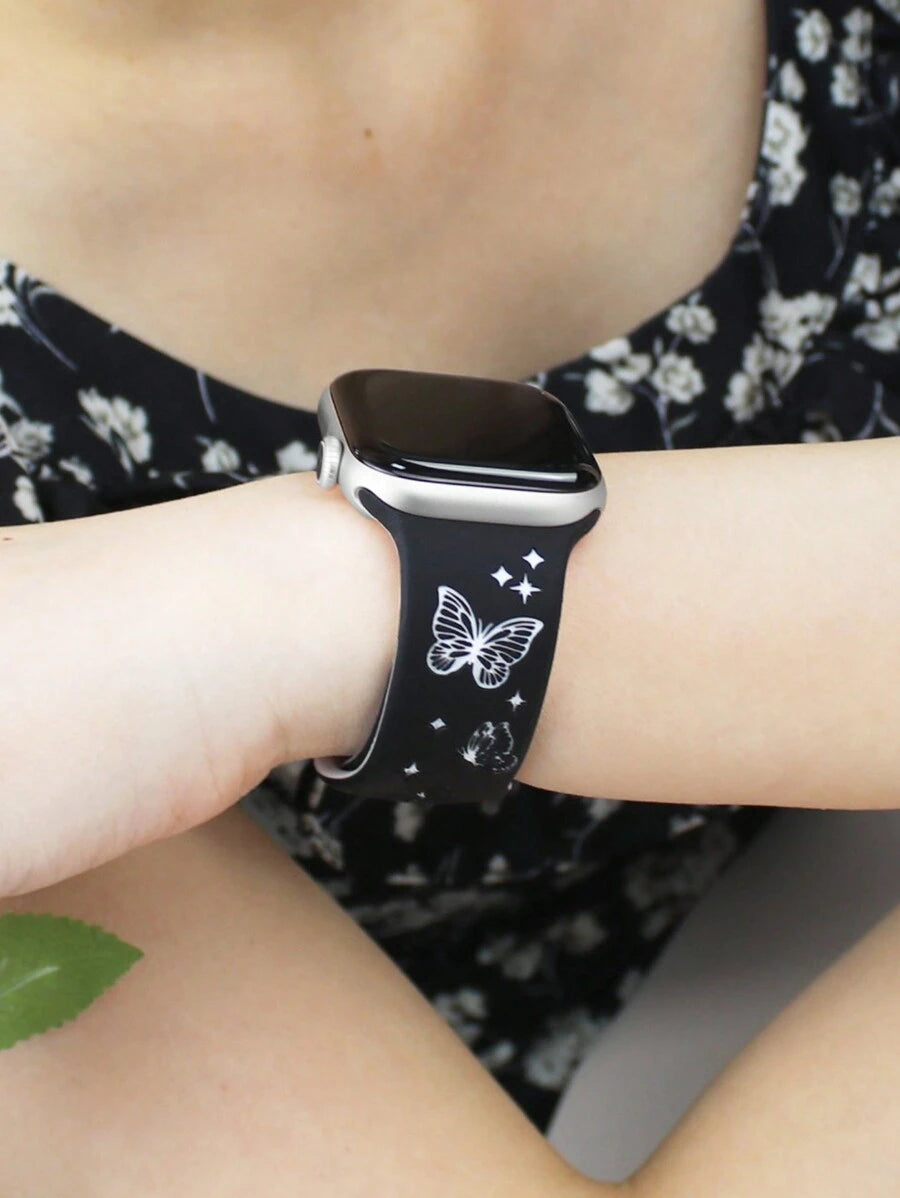 Slatka silikonska narukvica za sat sa urezanim leptirom, kompatibilna sa Apple Watch 38/40/41/42/44/45/46/49 mm