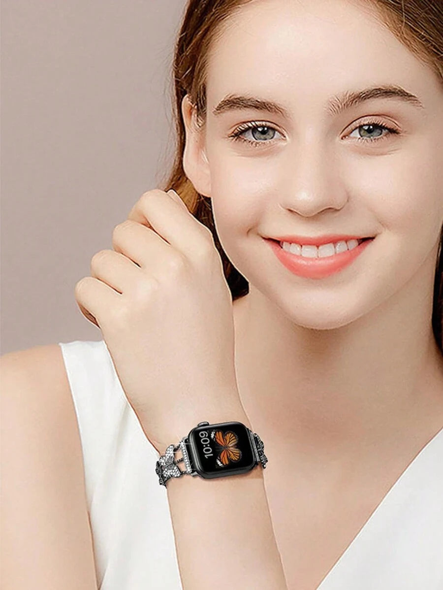 Luksuzna ženska narukvica za sat sa kristalima i leptir motivom, kompatibilna sa Apple Watch 38mm 40mm 41mm 42mm 44mm 45mm 46mm 49mm