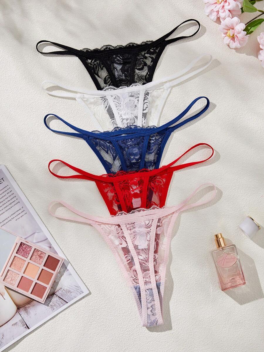 5 kom/pakovanje seksi ženske gaćice G-string od čipke, prozračne i udobne