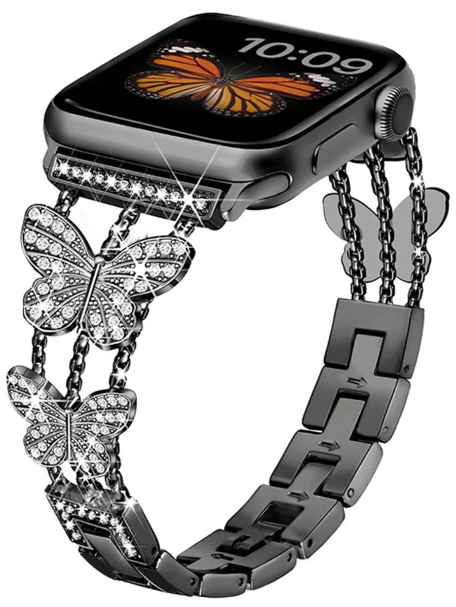 Luksuzna ženska narukvica za sat sa kristalima i leptir motivom, kompatibilna sa Apple Watch 38mm 40mm 41mm 42mm 44mm 45mm 46mm 49mm