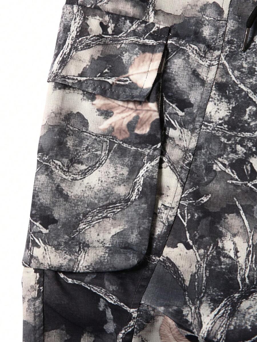Muške široke cargo pantalone jednobojne sa pertlom u struku i džepovima