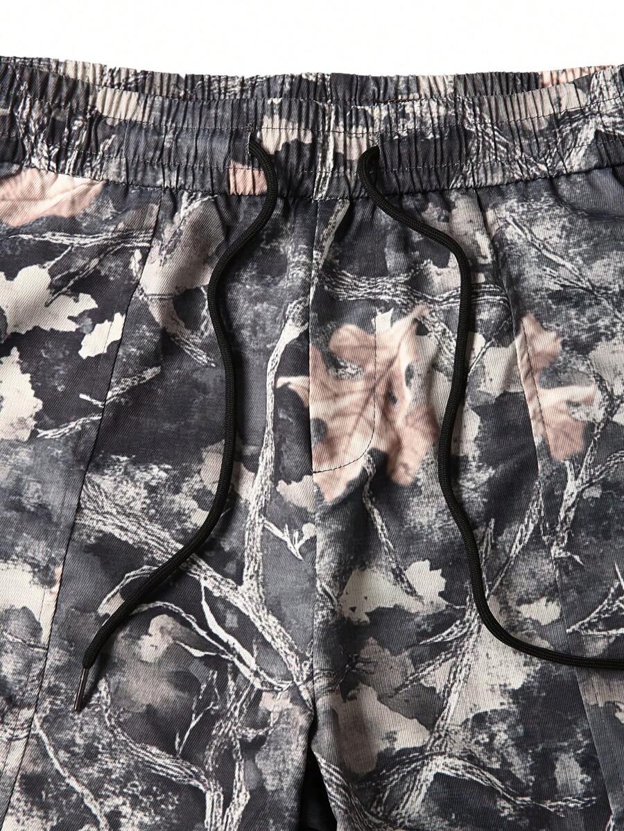 Muške široke cargo pantalone jednobojne sa pertlom u struku i džepovima