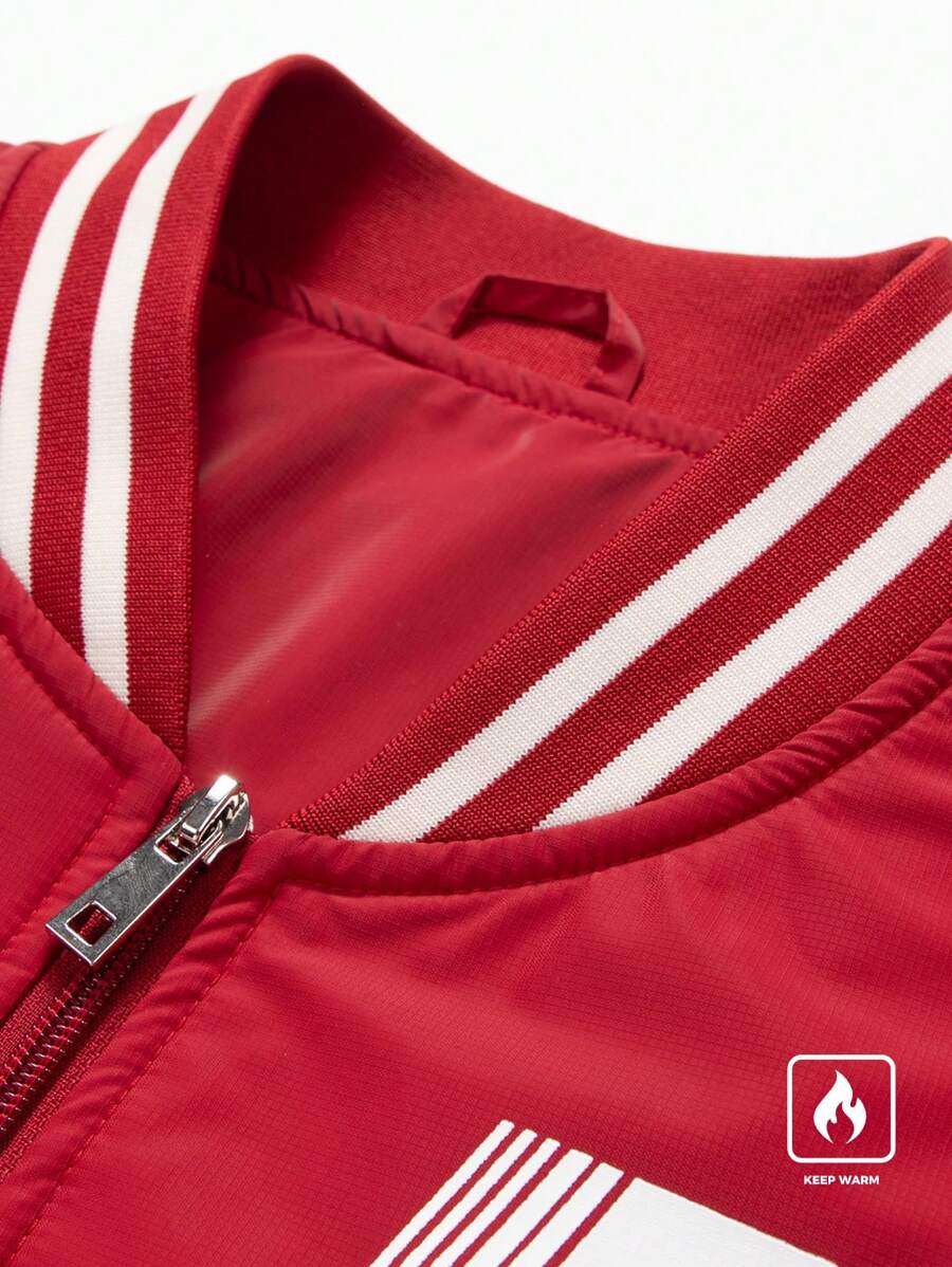 Muška trkačka jakna na rajsferšlus sa kontrastnim bojama, printom i bejzbol kragnom
