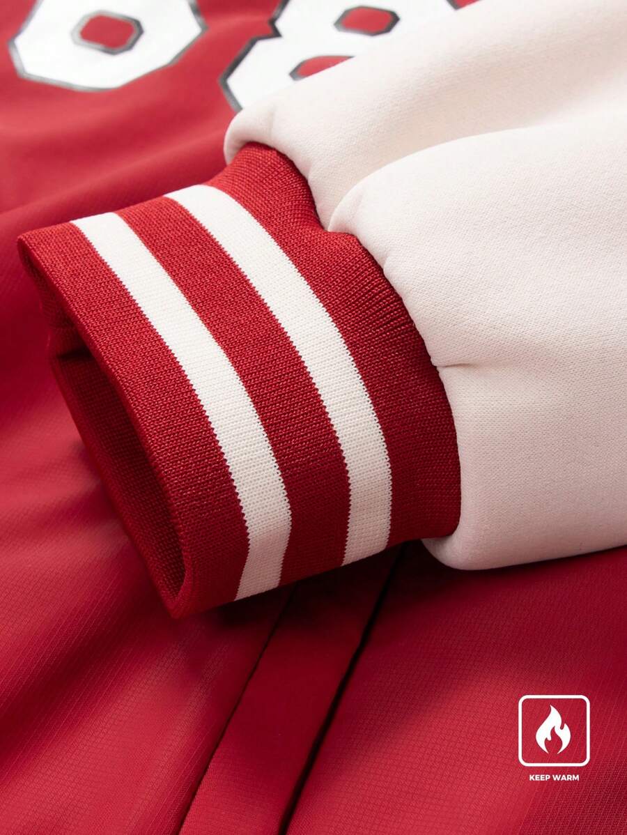 Muška trkačka jakna na rajsferšlus sa kontrastnim bojama, printom i bejzbol kragnom