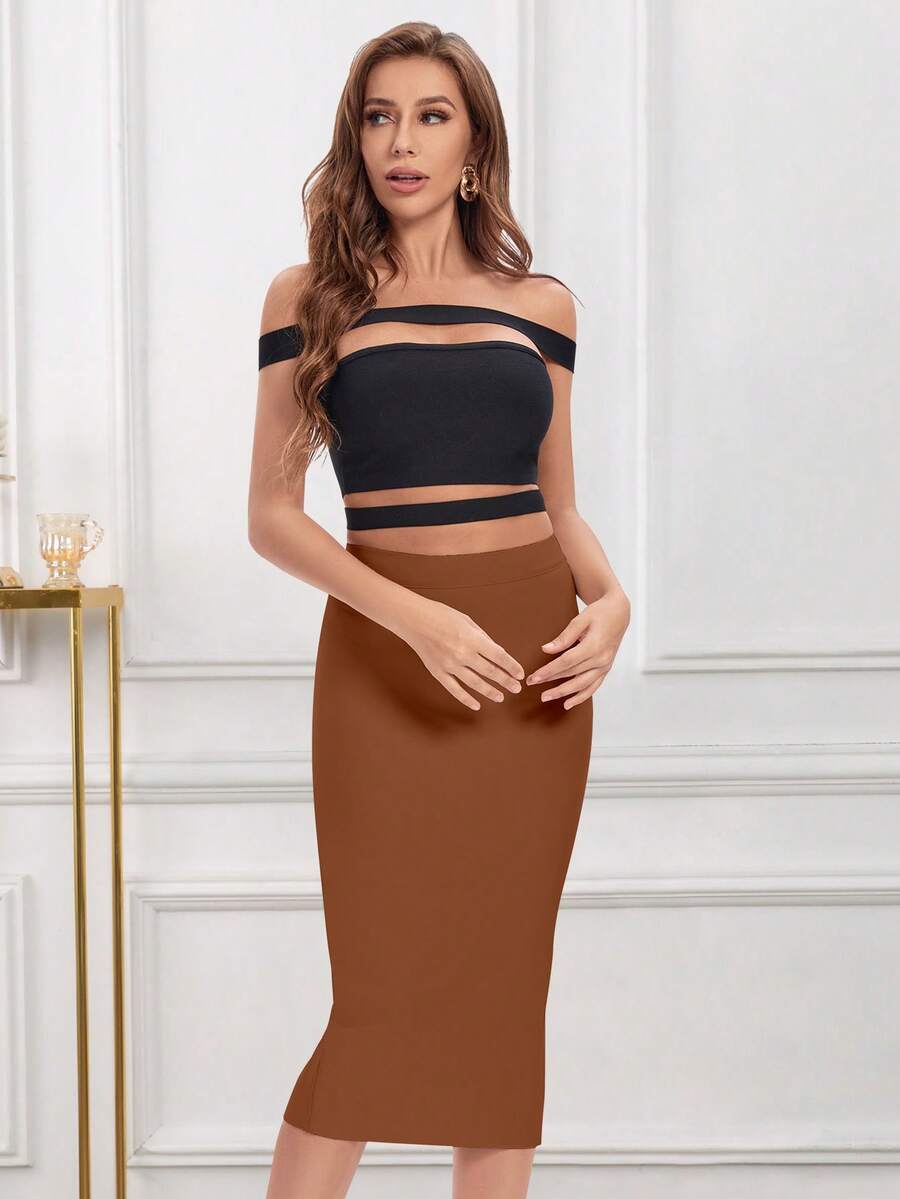 Ženska elegantna uska suknja srednje dužine