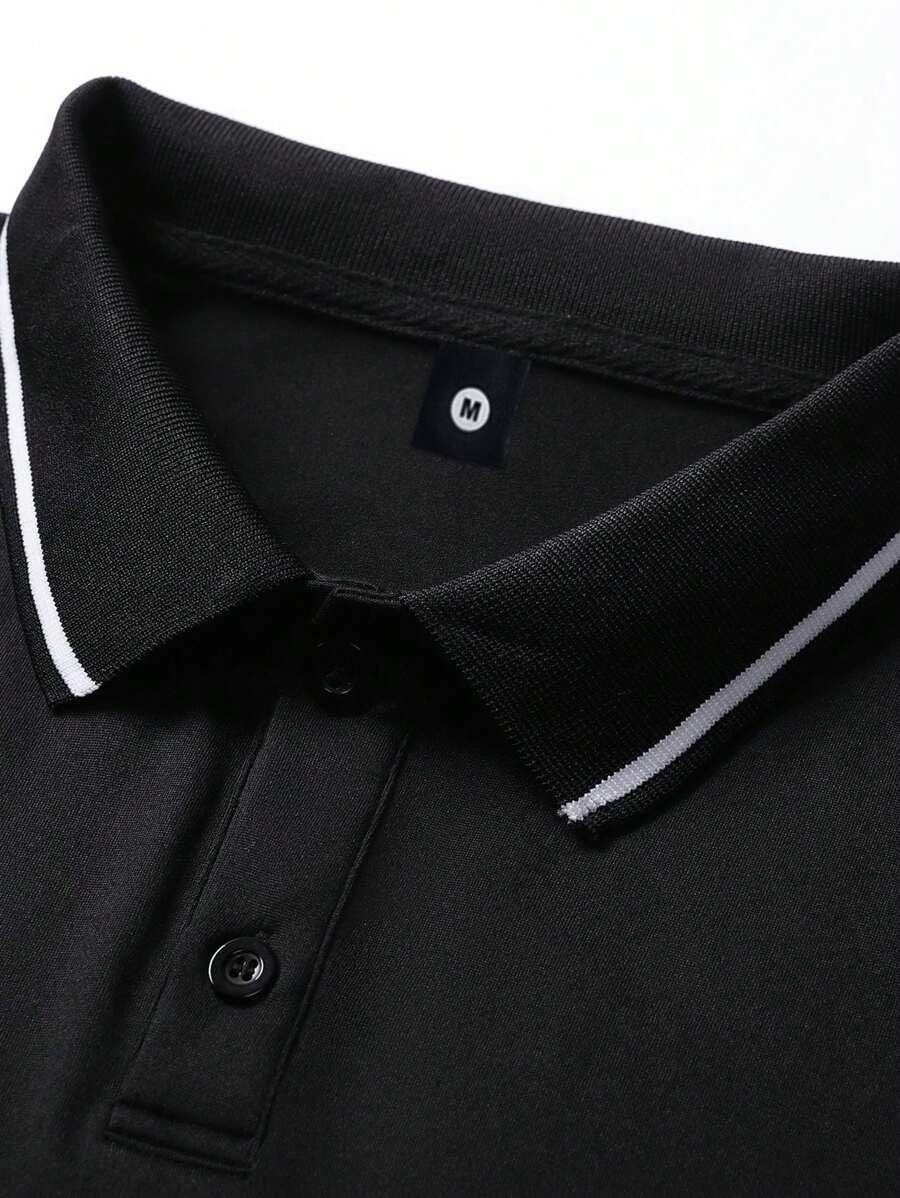 Muški set od 2 komada: polo majica dugih rukava sa printom konja, uparena sa crnim sportskim pantalonama