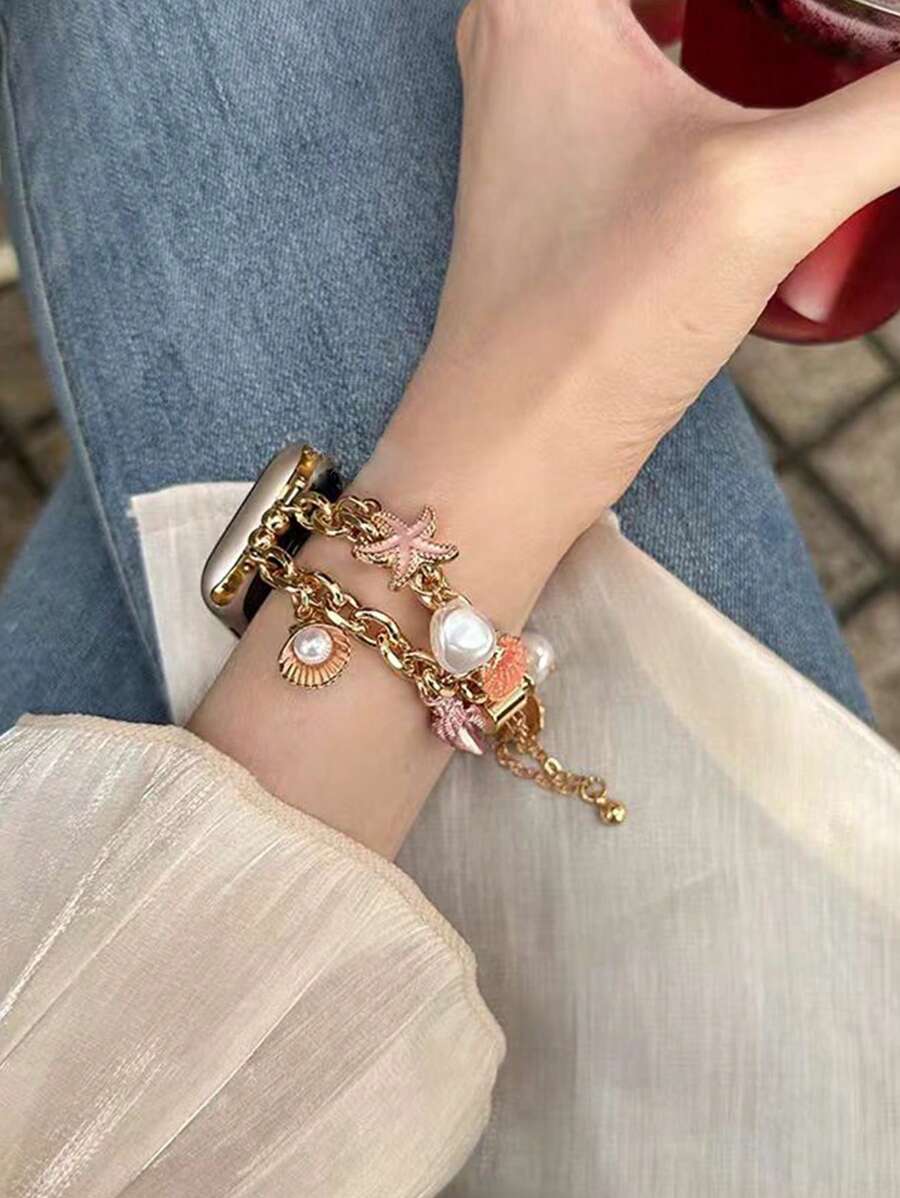 Narukvica kompatibilna sa Apple Watch, ženska verzija, sa trostrukim priveskom od bisera, za Apple watch