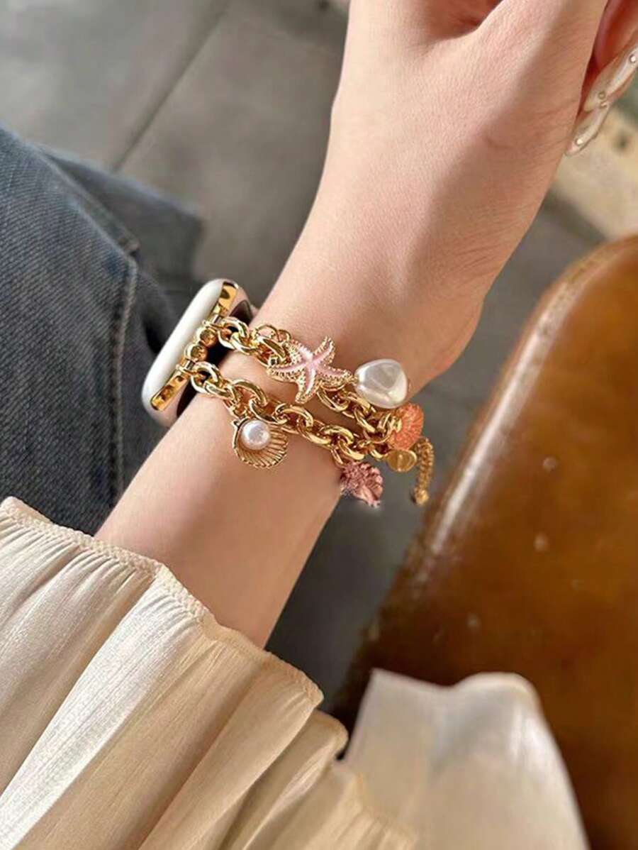 Narukvica kompatibilna sa Apple Watch, ženska verzija, sa trostrukim priveskom od bisera, za Apple watch