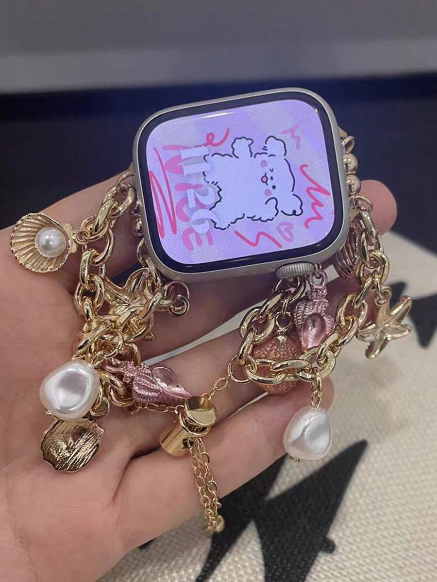 Narukvica kompatibilna sa Apple Watch, ženska verzija, sa trostrukim priveskom od bisera, za Apple watch
