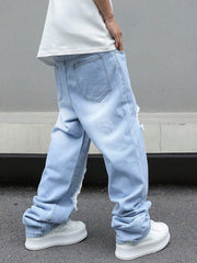 Muške široke izgužvane farmerke akva plave boje, letnje streetwear cargo