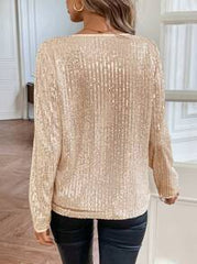 SHEIN Clasi Women's V-Neck Puff Sleeve Glossy Party Blouse