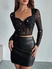 Firerie Women's Elegant Party Fashionable Sweetheart Neck Sweetheart Neck Party Top, Suitable For Autumn/Winter
